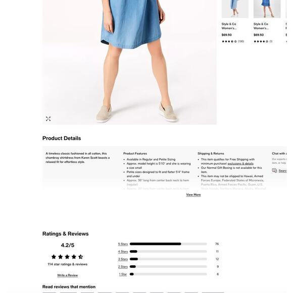 Karen Scott Chambray Blue Cotton Shirt Dress – Petite Medium - Picture 6 of 6